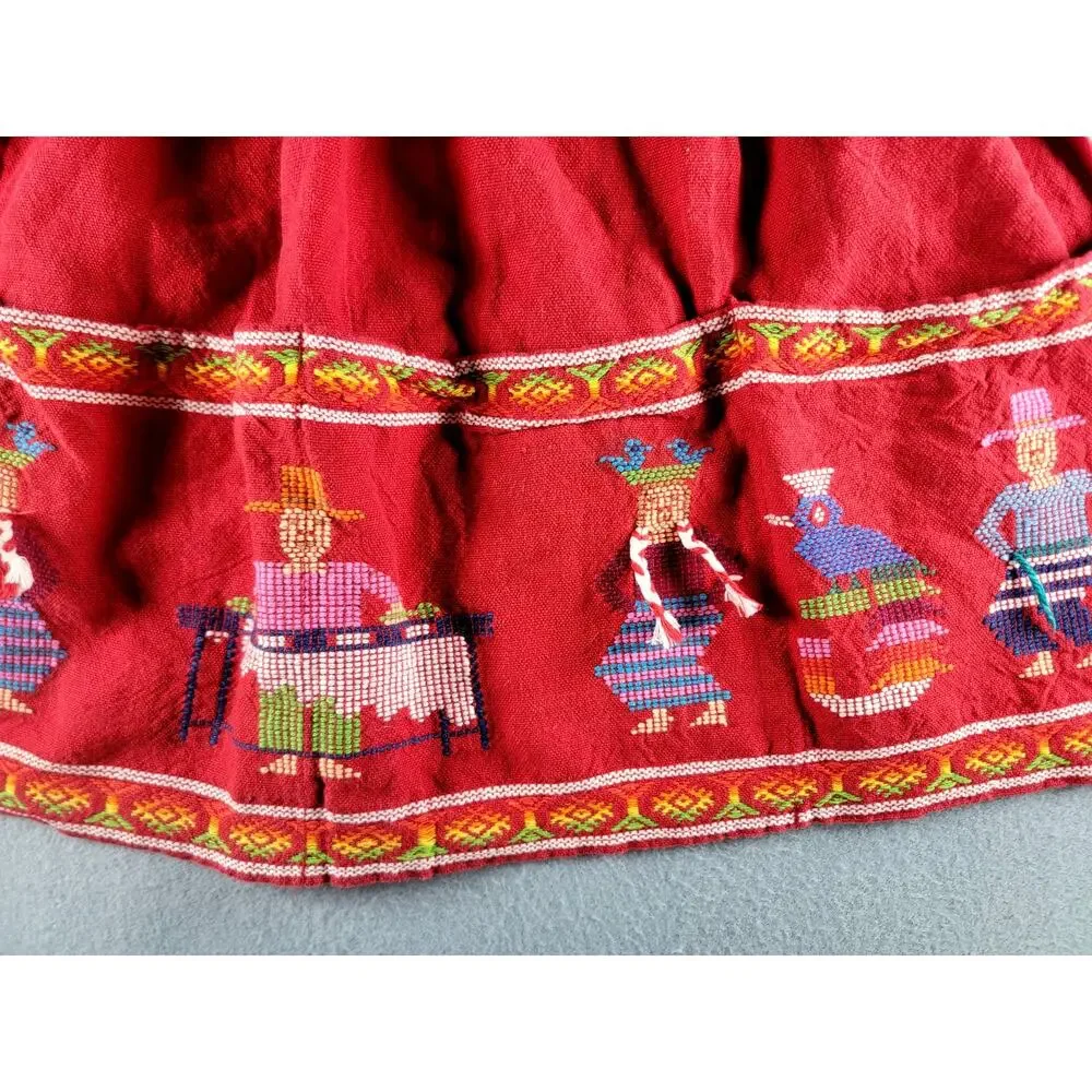 Vintage Guatemalan Embroidered Folk Art Half Apron